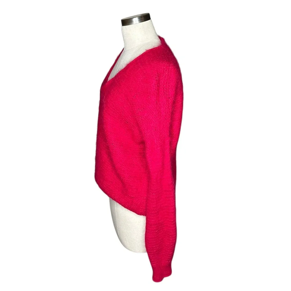 FREE PEOPLE Fuzzy V Neck Sweater Bright‎ Pink Alpaca Blend XS